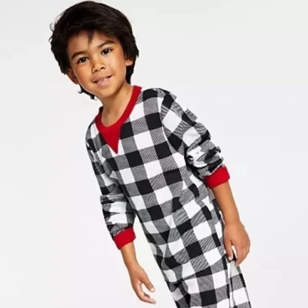 FAMILY PAJAMAS Kid's Lightweight Thermal Waffle Buffalo Check PJ 1pc XL